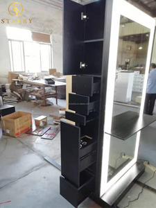 Table de salon moderne avec tiroir et miroir simple face, structure en fer, éclairage LED pour coiffure - Product Image 4