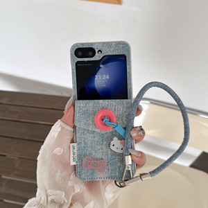 Coque de téléphone Denim <span class=keywords><strong>Kitty</strong></span> Cat avec poche pour carte et dragonne pour <span class=keywords><strong>Samsung</strong></span> Z Flip 7/6/5/4/3, housse de protection anti-chute mignonne - Product Image 5