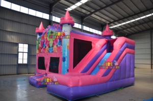 Castillo Inflable Rosa <span class=keywords><strong>y</strong></span> Morado con Tobogán <span class=keywords><strong>y</strong></span> Aro <span class=keywords><strong>de</strong></span> Baloncesto, <span class=keywords><strong>de</strong></span> PVC, para Niños, Ideal para Alquiler en Fiestas - Product Image 3