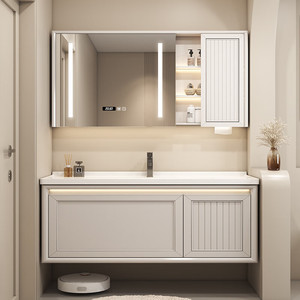 Meuble de salle de bain en bois massif de chêne peint, avec lavabo intégré en céramique, combinaison meuble-lavabo - Product Image 3