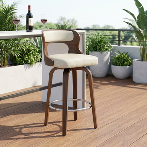 Sgabelli da Bar Moderni in Pelle Sintetica PU, Ecologici, Girevoli, con Seduta in Legno Curvato, Regolabili per Cucina, Sala da Pranzo e Soggiorno - Product Image 1
