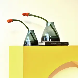 Bixuan 花瓶灰色彩色锥形玻璃插花花瓶现代日常装饰餐桌焦点口音, 月 × 15厘米