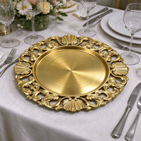 Assiettes de présentation en plastique dorées de 13 pouces, décorées de dentelle ajourée, pour mariages, fêtes et événements, décoration de table
