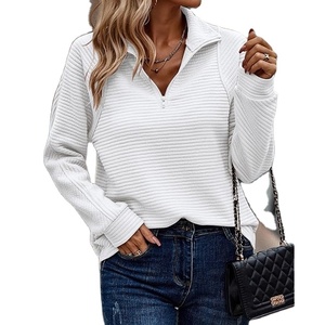 Suéteres informales para mujer Moda Primavera Nueva Media cremallera Cuello vuelto o cuello en V Suéteres Allover Body and Design Cable de BD - Product Image 6