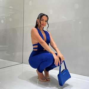 Nouveautés été femmes Sport Fitness couleurs unies sans manches évider combinaisons chics pour les femmes - Product Image 5