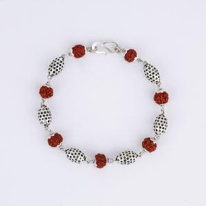 Bracelet en argent 925 avec cristal naturel Rudraksha et perles oxydées, style classique, ensemble de bijoux fins avec charme spirituel et ethnique - Product Image 1