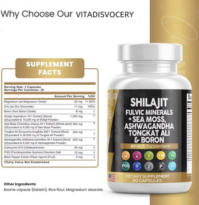Premium Shilajit capsule Himalayan complesso mare muschio Ashwagandha potenziatore di energia per gli uomini donne antiossidante per le donne in gravidanza - Product Image 3