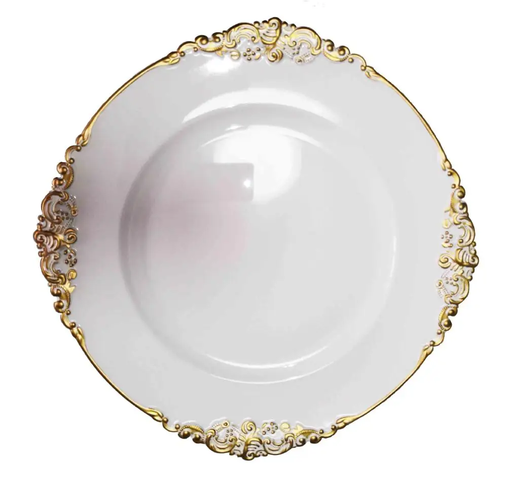 white gold Round Plastic Dinner cake Charger Plates For Wedding Decoration