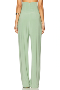 Pantalon large taille haute pour femme, nouvelle collection, vert sauge, taille corset, <span class=keywords><strong>plissé</strong></span>, décontracté, idéal pour les fêtes et les vacances - Product Image 2