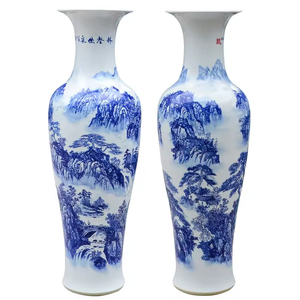 تحفة Jingdezhen من السيراميك والبورسلين - فازة أرضية كبيرة مزينة بنمط للسيدات الصينيات لتزيين المنزل بساحرة خالدة