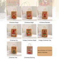 Sac cadeau de Noël en forme d'élanche, sac en papier avec poignée, pochette cadeau pour bonbons de la veille de Noël, sac d'emballage en papier kraft à motif de dessin animé
