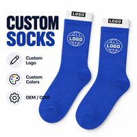Chaussettes bleues personnalisées avec revers plié blanc et logo globe, ajoutez votre logo, couleurs personnalisées et faible MOQ