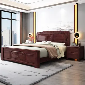 Doppelbett chinesische moderne Holzbetten Schlafzimmermöbel Luxusaufbewahrung Massivholzbett Großbett