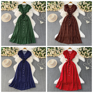 Vestido plisado de cuello redondo con corte en A, elegante y de lujo ligero, que estiliza la cintura, con <span class=keywords><strong>falda</strong></span> larga de gran vuelo, al por mayor. - Product Image 6