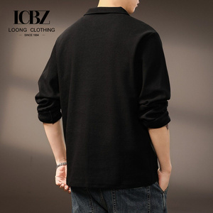 T-shirt à manches longues surdimensionné en tricot gaufré à col de mouette pour homme, haut de gamme, robuste, automne, éco-responsable, lourd - Product Image 6