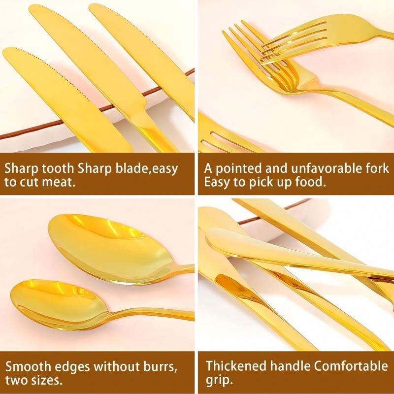 Factory Wholesale 24-Piece Modern Gold Stainless Steel Cutlery Set Western Dining Knife Fork Spoon Gift Box Set · image 3