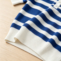 Nouvelle Arrivée Mode Femme Grande Taille Polo en Maille Rayé avec Bord Côtelé Contrastant Style Nautique Preppy Manches Courtes Haut Décontracté en Maille
