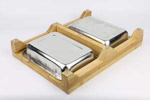 Planche à découper en <span class=keywords><strong>bambou</strong></span> Moso de qualité supérieure avec 2 plateaux coulissants en acier inoxydable et rainures pour le jus, pour une préparation et un rangement hygiéniques des ustensiles de cuisine - Product Image 5