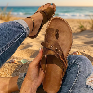 Wholesale Summer Beach PU Leather Women's Sandals Soft Comfortable <b>Toe</b> Clip Casual Slides Fashion Rubber Outsole Walking Flat - Product Image 1