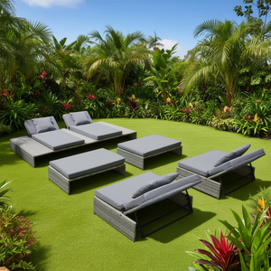 Transat réglable avec accoudoirs en rotin gris, modèle D0100HE7W1U, mobilier de jardin contemporain pour l'extérieur - Product Image 2