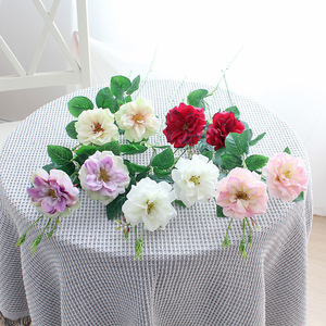 Ramo de Rosas Artificiales Mensuales de Seda con Hojas, Ramo de Novia, Decoración Floral para Bodas - Product Image 1