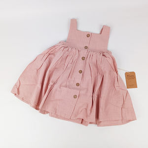 Pinuotu 아기 면 린넨 복고풍 드레스 어린 소녀 단추 원피스 봄 여름 어린이 민소매 주름 훈제 드레스 - Product Image 1