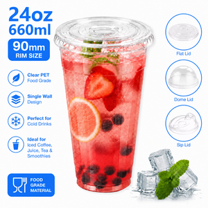 Vasos de Plástico PET Transparente de 24 oz, 90 mm, Desechables, para Bebidas Frías, con Tapas, para Café Helado, Té de Burbujas, Smoothies - Product Image 1