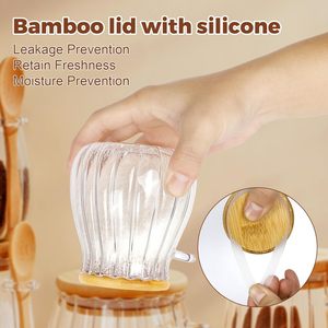 Recipiente de azúcar de 350ml con tapa y cuchara de bambú, azucarero de 11oz, tarro de cristal, accesorios para barra de café, lata de café, Decoración de cocina - Product Image 3