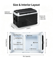 Réfrigérateur-congélateur portable à compresseur double zone et double commande 35L/45L/55L 12V/24V DC -20~20°C, conservation de la fraîcheur pendant 5 jours