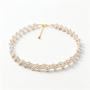 Collar de Perlas Tejidas con Encaje Francés, Perlas Naturales de Agua Dulce de 4-5 mm Trenzadas a Mano con Acero de Tungsteno, Baño al Vacío que No se Desvanece - Product Image 1