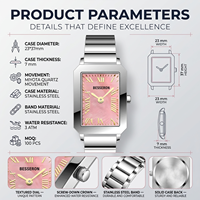 Montre carrée pour femme à quartz, cadran diamanté, boîtier en acier inoxydable, mouvement japonais, bracelet en cuir, logo personnalisé, fabricant OEM ODM