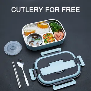 Bán Buôn Kín Leakproof Hộp Ăn Trưa Thép Không Gỉ 304 Ăn Trưa Bento <span class=keywords><strong>Box</strong></span> Với Dao Kéo Cách Điện Trẻ Em Ăn Trưa Hộp Thực Phẩm <span class=keywords><strong>Container</strong></span> - Product Image 2