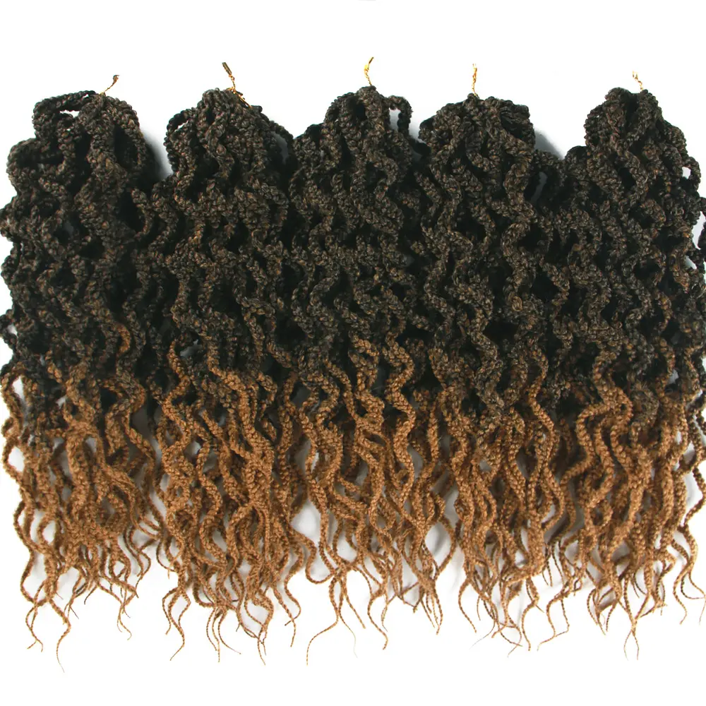 Estensioni dei capelli intrecciati all'ingrosso 18 pollici lungo colore Ombre scatola riccia Crochet Ocean Wave Crochet capelli intrecciati sintetici senza nodi