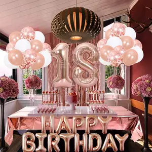 18 20 30 40 ~ 50岁的雨丝亮片纸屑生日快乐气球套装成人仪式生日派对装饰