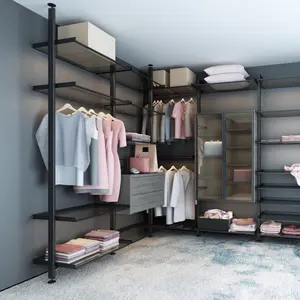 Elegant Meubilair Besparen Afstand Custom Aluminium Kolom Rekken Systemen Walkin Garderobe Kasten