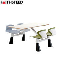 Ensemble Table et Chaises de Cantine Intégrées en Gros, 4 Places, Cadre Métallique Robuste, Mobilier de Cafétéria Scolaire