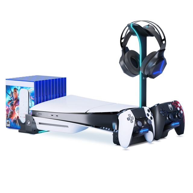 KINGSTAR RGB Horizontal Stand PS5 Slim Console Accessories 2 USB Hubs Charging Stand Dock for Playstation 5 Slim Console