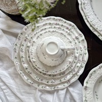 Service de table en céramique vintage à motifs floraux, assiettes en porcelaine, vaisselle pour mariage, fête, dîner