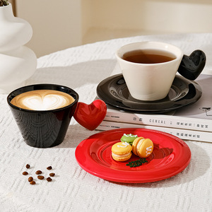 Creative Heart Shaped Handle Ceramic Coffee <b>Cup</b> and Saucer Set with Spoon - Product Image 1