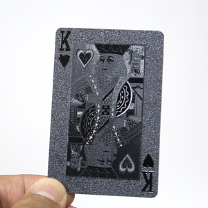 Cartes à jouer en plastique PVC imperméables, noires, effet diamant, avec étui, personnalisées avec feuille d'argent, pour tours de magie. - Product Image 1