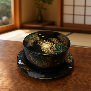 Bol en laque japonaise avec couvercle, motif <span class=keywords><strong>feuille</strong></span> d'érable dorée <span class=keywords><strong>Maki</strong></span>-e, récipient à thé, boîte cadeau pour la décoration <span class=keywords><strong>de</strong></span> la maison - Product Image 2