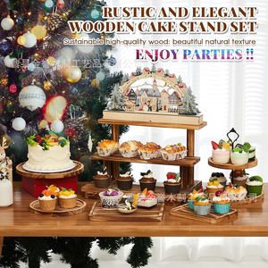 Soporte de madera para postres, estante de exhibición rectangular de varios niveles para decoraciones de mesa de buffet para fiestas, bandeja para servir bocadillos de cumpleaños - Product Image 2