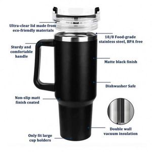 Mug de voyage personnalisé 40 oz, vierge pour sublimation, en acier inoxydable, isotherme sous vide, couleur mate, avec poignée, couvercle et paille - Product Image 3