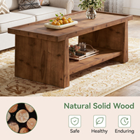Table basse moderne en bois massif 47,24 pouces, bord surélevé, rangement ouvert à 2 niveaux, rectangulaire, pour salon et chambre à coucher, marron