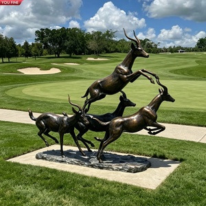 Sculpture YOUFINE en bronze noir coulé, groupe d'antilopes en pleine course, statues de <span class=keywords><strong>gazelles</strong></span> sautant grandeur nature pour place publique extérieure - Product Image 1