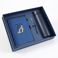 Cadeau VIP personnalisé avec boîte de luxe, agenda 2027, carnet en cuir PU bleu foncé, bloc-notes A5, agenda avec stylos, carnet de notes