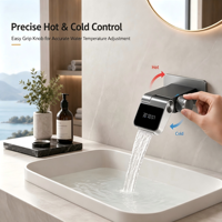 Robinet de lavabo mural dissimulé moderne avec affichage numérique intelligent, mitigeur eau chaude et froide pour salle de bain de luxe, hôtel, villa