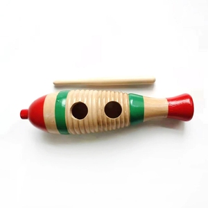 Guiro en bois en forme de poisson avec bâtonnet gratteur, instrument de percussion pour l'éducation musicale des enfants - Product Image 2