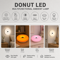 Lampe murale LED en forme de donut à trois couleurs, rechargeable, à commande tactile, à intensité variable, veilleuse moderne, lampe décorative pour chambre à coucher