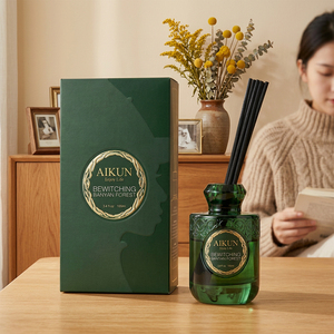 Aikun Low MOQ Fast Response Rigid Gift Box Embossed Square Glass <b>Bottle</b> 100ml Long Lasting Custom Fragrance Reed Diffuser Set - Product Image 1